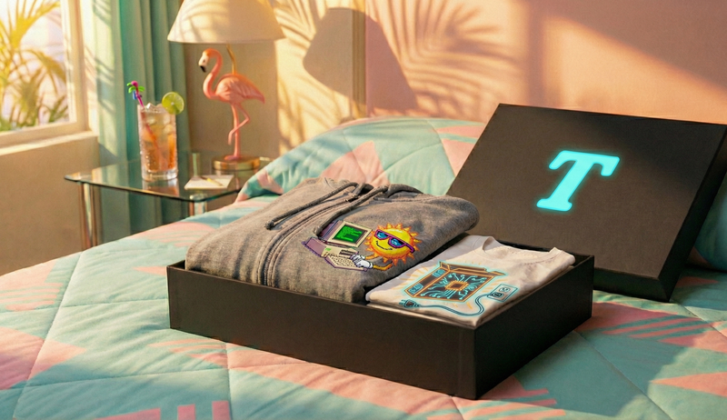 Folded tee on a hotel bed
